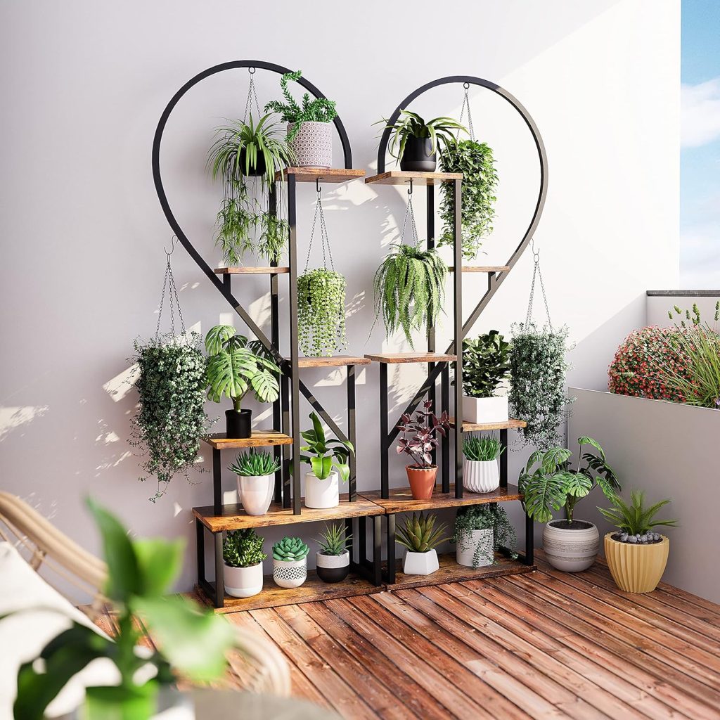 Heart Shape Ladder Plant Stands for Indoor Plants